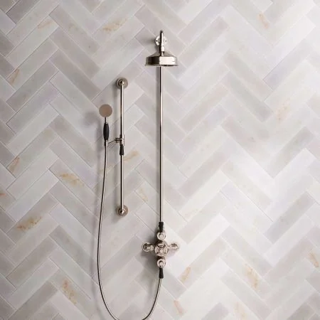 Linton Dual Outlet Exposed Shower with Slider Rail, 6" Rose & Black Levers in Polished Nickel