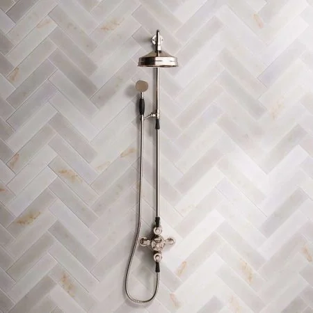 Linton Dual Outlet Shower Kit - Exposed Valve - 8 or 6 inch Rose - Black Ceramic Lever - Handshower Mounted on Riser-Rail