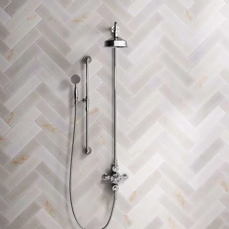 Linton Dual Outlet Exposed Shower with Slider Rail, 6" Rose & Metal Levers in Chrome