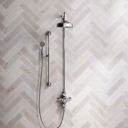 Linton Dual Outlet Exposed Shower with Slider Rail, 8" Rose & Metal Levers in Chrome