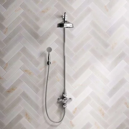 Linton Dual Outlet Exposed Shower with Handshower Hook, 8" Rose & Metal Levers in Chrome