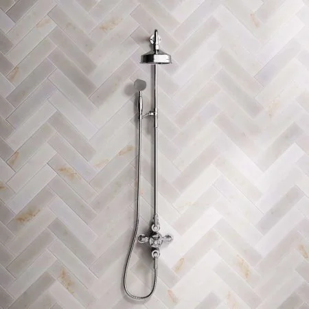Linton Dual Outlet Exposed Shower with Riser Mounted Handshower, 6" Rose & Metal Levers in Chrome