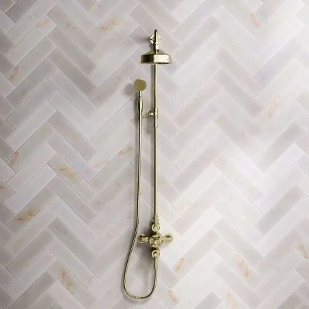 Linton Dual Outlet Exposed Shower with Riser Mounted Handheld Shower - Metal Lever