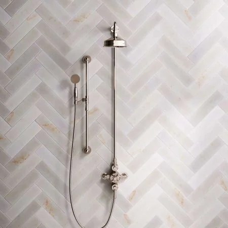 Linton Dual Outlet Exposed Shower with Slider Rail, 6" Rose & Metal Levers in Polished Nickel