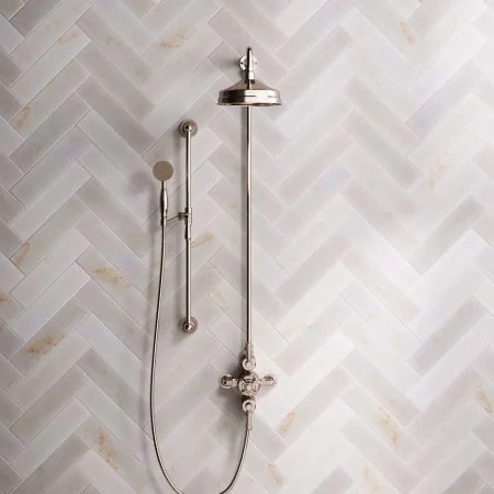 Linton Dual Outlet Exposed Shower with Slider Rail, 8" Rose & Metal Levers in Polished Nickel