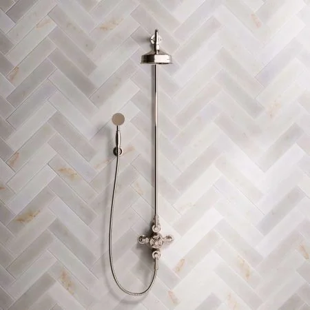 Linton Dual Outlet Exposed Shower with Handshower Hook, 6" Rose & Metal Levers in Polished Nickel