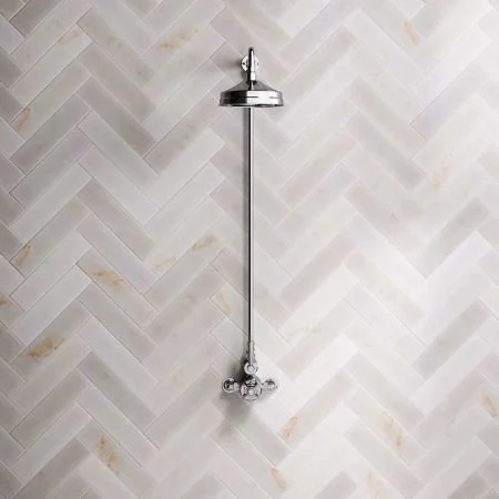 Linton Single Outlet Exposed Shower with 8" Rose & Metal Levers in Chrome
