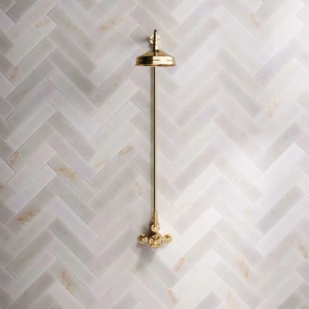 Linton Single Outlet Exposed Shower with 8" Rose & Metal Levers in Living Brass