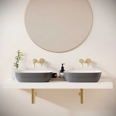 Felix Stone Countertop Basins with Vasco Double Shelf - Slate Grey
