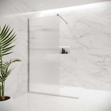 Foss Reeded Walk-in Shower Enclosure - Brushed Nickel