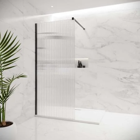 Foss Reeded Walk In Shower Enclosure - Matt Black