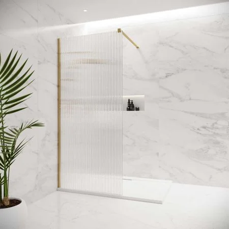 Foss Reeded Walk In Shower Enclosure - Timeless Brass