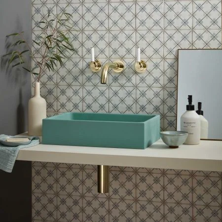 Josef Rectangular Concrete Basin 41.5x28x10 - Freestanding - Seafoam Green