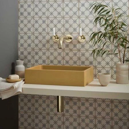 Josef Rectangular Concrete Basin 41.5x28x10 - Freestanding - Ochre Yellow