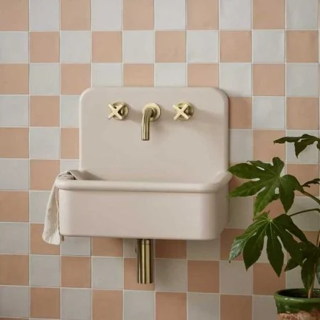 Laszlo Rectangular Concrete Basin With Backsplash - Three Tap Holes - Freestanding - Linen White