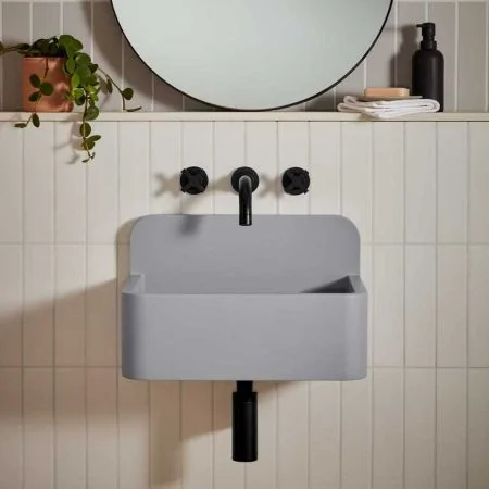 Oskar Rectangular Concrete Basin With Backsplash - Freestanding - Cool Grey