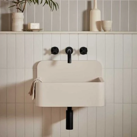 Oskar Rectangular Concrete Basin With Backsplash - Freestanding - Linen White
