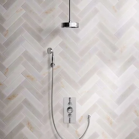 Klee Dual Outlet Concealed Shower with Hook Mount, 210mm Ceiling Arm & 8" Rose - Metal Lever - Chrome