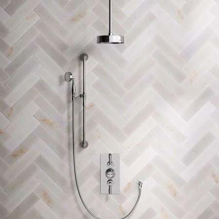 Klee Dual Outlet Concealed Shower with Slider Rail, 210mm Ceiling Arm & 8" Rose - Metal Lever - Chrome