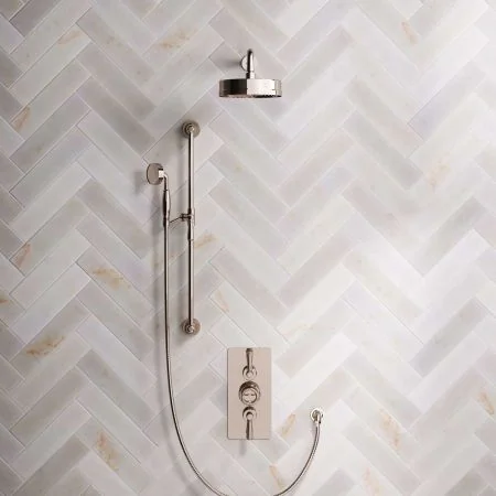 Klee Dual Outlet Concealed Shower with Slider Rail, 500mm Wall Arm & 8" Rose - Metal Lever - Polished Nickel