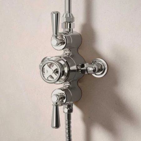 Klee Dual Outlet Exposed Shower with Rigid Riser, Hook Mount & 8" Rose - Metal Lever - Polished Nickel