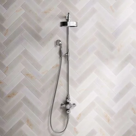 Klee Dual Outlet Exposed Shower with Rigid Riser, Mounted Handheld Shower & 8" Rose - Metal Lever - Chrome