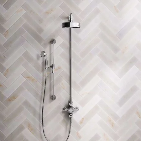 Klee Dual Outlet Exposed Shower with Rigid Riser, Slider Rail & 8" Rose - Metal Lever - Chrome
