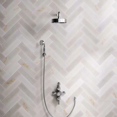 Klee Dual Outlet Semi Exposed Shower with Hook Mount, 500mm Wall Arm & 8" Rose - Metal Lever - Chrome
