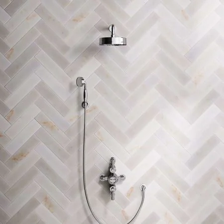 Klee Dual Outlet Semi Exposed Shower with Hook Mount, 300mm Wall Arm & 8" Rose - Metal Lever - Chrome