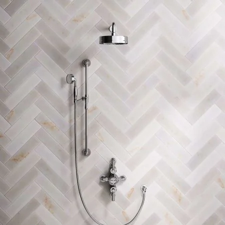 Klee Dual Outlet Semi Exposed Shower with Slider Rail, 500mm Wall Arm & 8" Rose - Metal Lever - Chrome