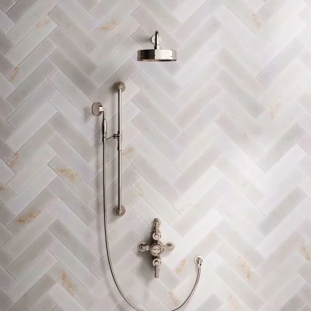 Klee Dual Outlet Semi Exposed Shower with Slider Rail, 500mm Wall Arm & 8" Rose - Metal Lever - Polished Nickel