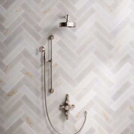 Klee Dual Outlet Semi Exposed Shower with Slider Rail, 300mm Wall Arm & 8" Rose - Metal Lever - Polished Nickel