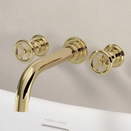 Linton - 3-Hole Bath Filler - Wall Mounted - Metal Lever - Timeless Brass