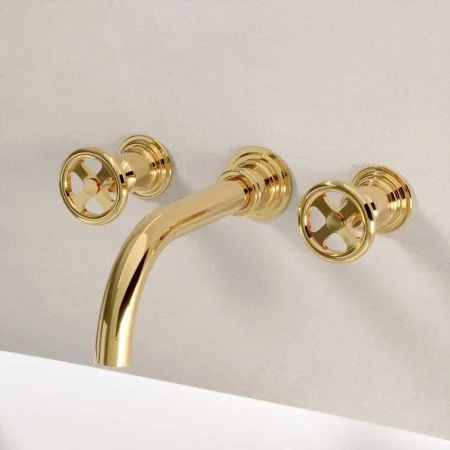 Klee Wall Mounted 3 Hole Basin Mixer - Living Brass