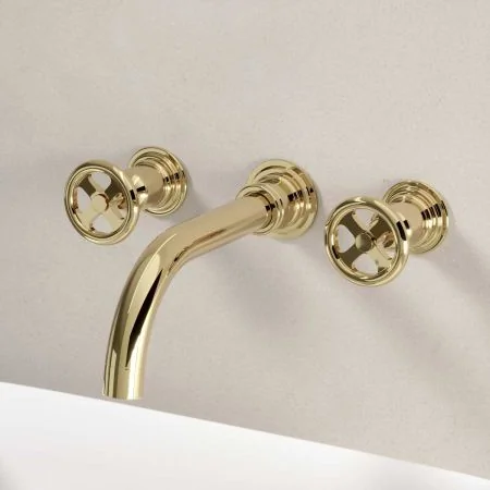 Klee Wall Mounted 3 Hole Basin Mixer - Timeless Brass