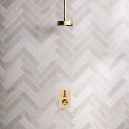 Klee Single Outlet Concealed Shower with 210mm Ceiling Arm & 8" Rose - Metal Lever - Living Brass