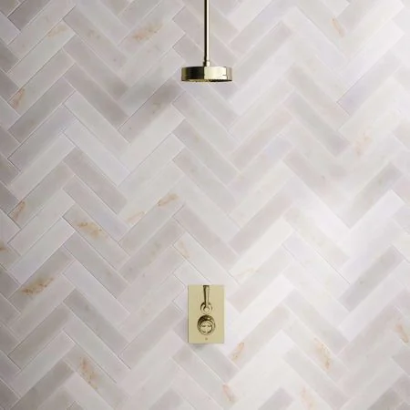 Klee Single Outlet Concealed Shower with 210mm Ceiling Arm & 8" Rose - Metal Lever - Timeless Brass