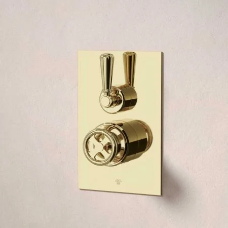 Klee Single Outlet Concealed Shower with 210mm Ceiling Arm & 8" Rose - Metal Lever - Timeless Brass