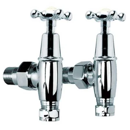 Lefroy Brooks Connaught Cross Handle Radiator Stopcocks With Connectors & 150mm Downpipes (Pair) CH1150