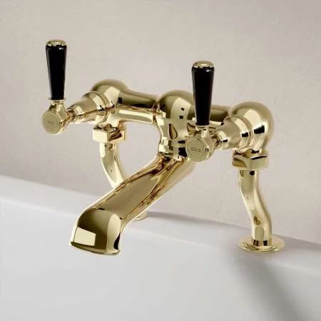 Linton Bath Filler Tap Black Lever Timeless Brass 3/4BSP