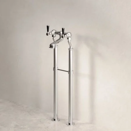 Linton Floor Mounted 2 Hole Bath Filler with 725mm Standpipes - Black Lever - Chrome