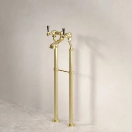 Linton Bath Filler Tap with 620mm Standpipes Black Lever Timeless Brass 3/4BSP (For Baths Without Tap Holes Only)
