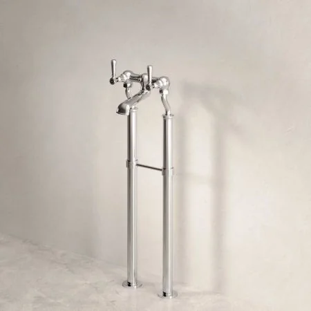 Linton Floor Mounted 2 Hole Bath Filler with 725mm Standpipes - Metal Lever - Chrome