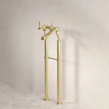 Linton Bath Filler Tap with 620mm Standpipes Metal Lever Timeless Brass 3/4BSP (For Baths Without Tap Holes Only)