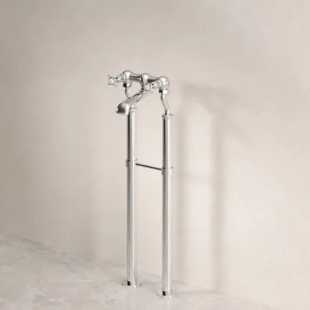 Linton Classic Floor Mounted Bath Filler with 725mm Standpipes & Crossheads in Chrome
