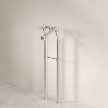 Linton Classic Floor Mounted Bath Filler with 725mm Standpipes & Crossheads in Polished Nickel