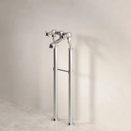 Linton Floor Mounted 2 Hole Bath Filler with 620mm Standpipes - Crosshead - Chrome