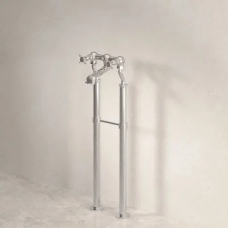 Linton Floor Mounted 2 Hole Bath Filler with 620mm Standpipes - Crosshead - Polished Nickel