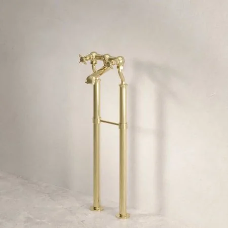 Linton Bath Filler With 620mm Standpipes and Support Brace Timeless Brass 3/4BSP (For Baths Without Tap Holes Only)