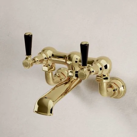 Linton Bath Filler Tap Wall Mounted Black Lever Timeless Brass 3/4 BSP